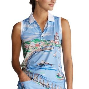 GRAPHIC PRINT SLEEVELESS POLO SHIRT